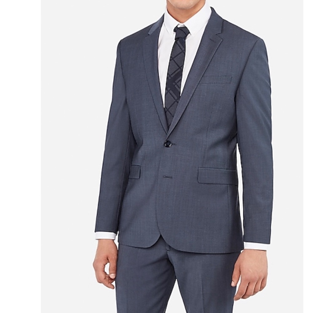 Extra slim blue performance wool blend suit jacket